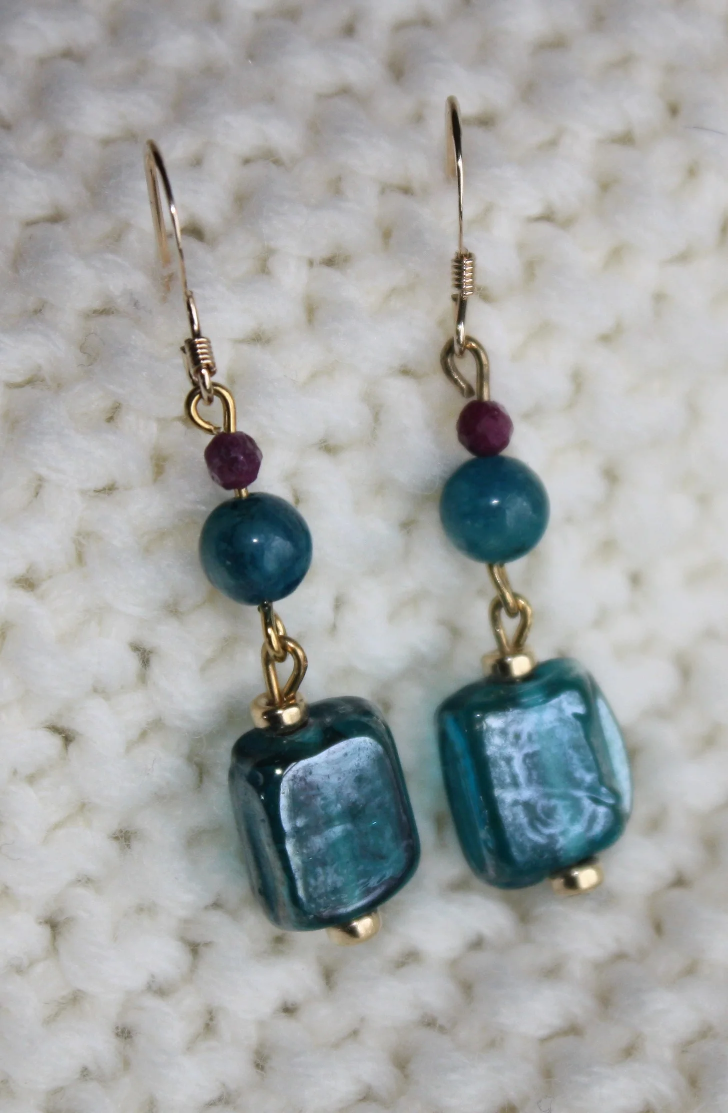 Vintage glass, ruby and apatite earrings