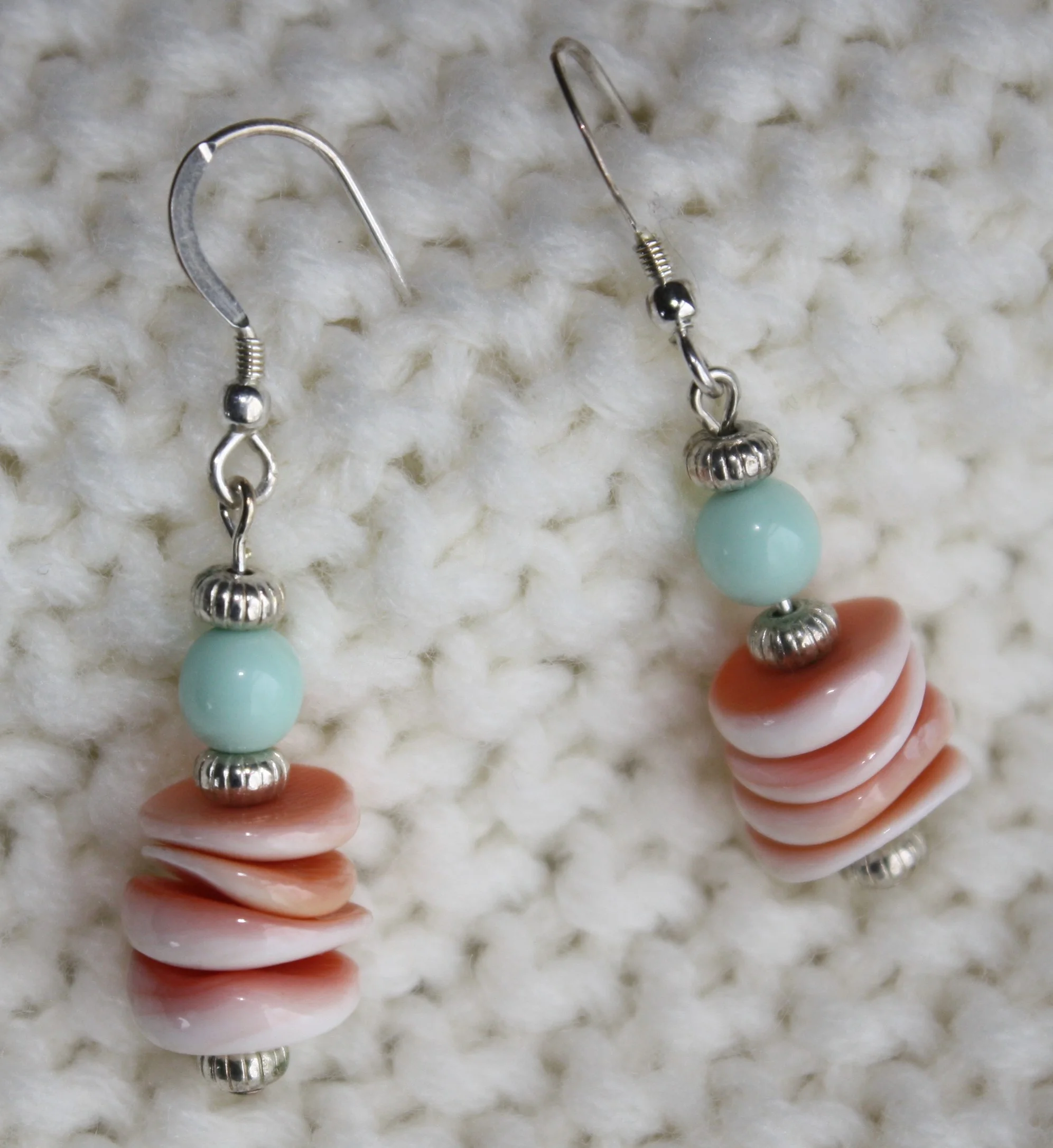 Beachy Oyster Shell and Amazonite Earrings