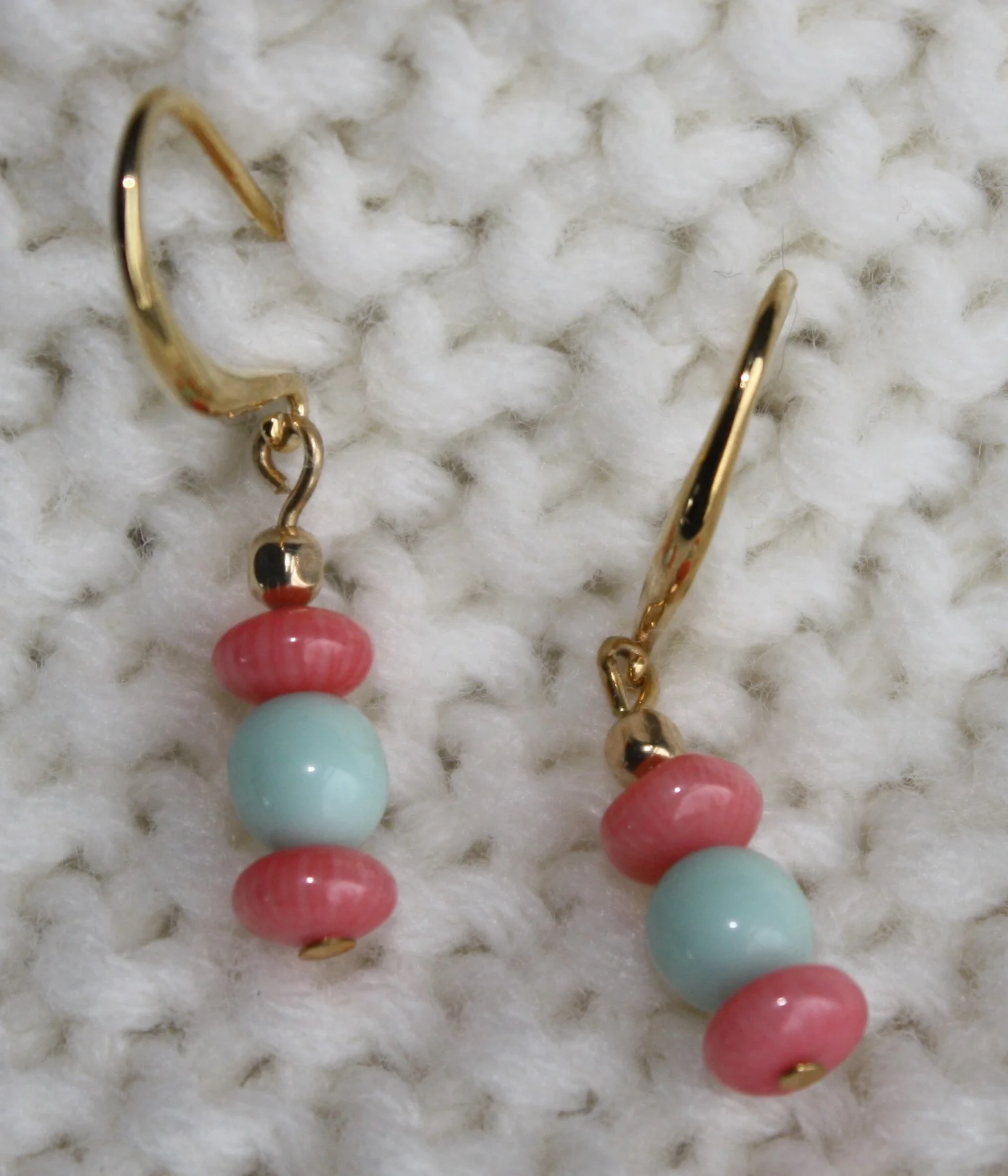 Pink Coral and Amazonite Earrings