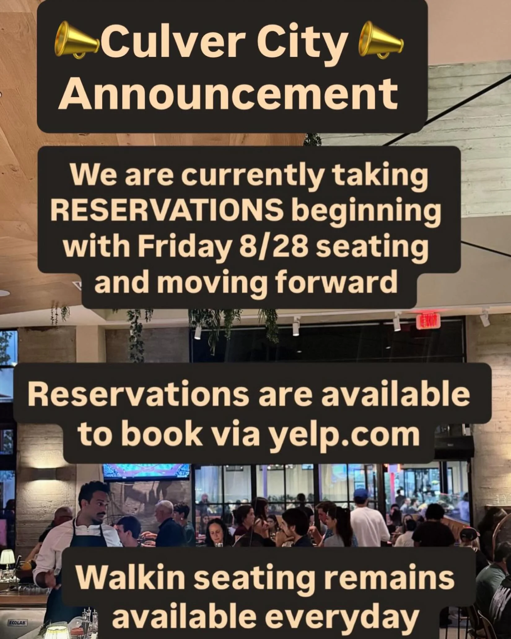 ‼️CULVER CITY‼️
Now currently taking reservations for Friday 8/28 and moving forward. Walkin seating is still available everyday as well. Visit our culver city yelp.com page to book your seat! 👁️ u soon!