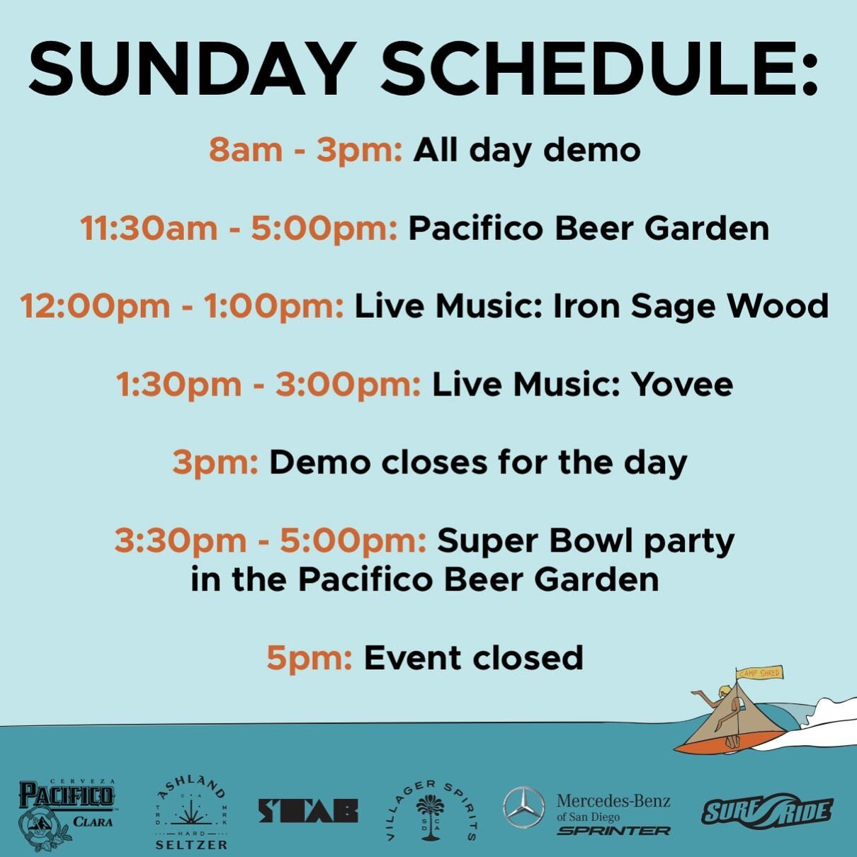 Sundays lineup!! Surf &hellip; eat &hellip; drink &hellip; repeat! #campshred #sandiego #cardiff #socalevent