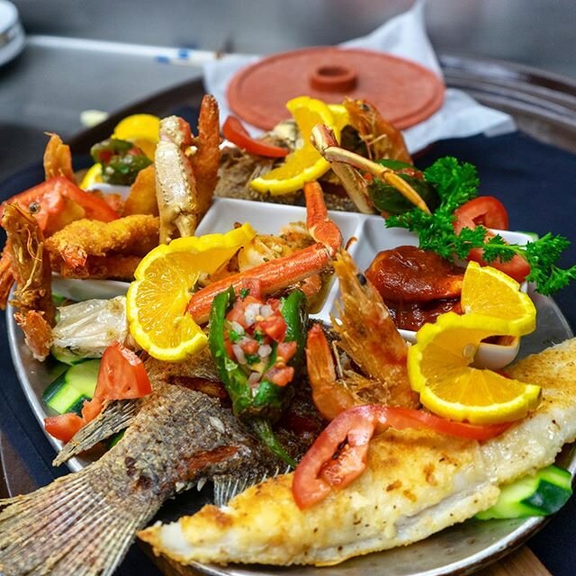 Parilla para Dos, is our biggest seafood platter we offer! It is a big dish of a variety of seafood including a whole fish and multiple styles of shrimp cooked and plated. This is enough for 2 or more people! Come order some during our weekly happy h