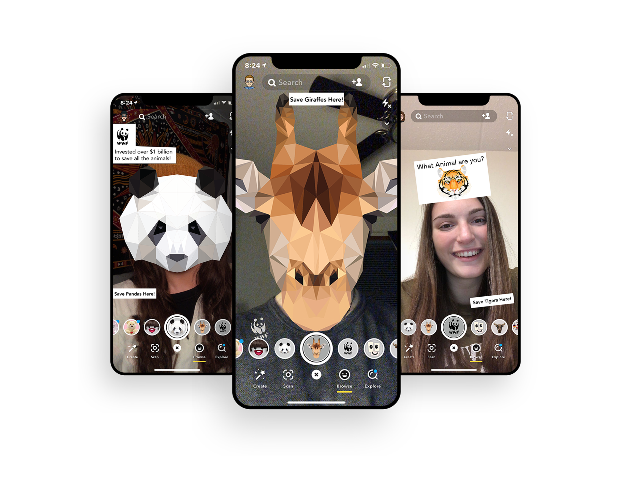 Snapchat FiltersTo quickly raise awareness across many phone users with attractive augmented reality filters.