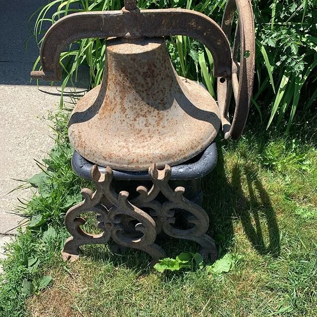 Large 19thc school bell, hangers and original striker. This bell is complete and ready to install. Found outside of Guelph Ontario. Circa 1880 or earlier. 24” in diameter with a very thick casting which creates a rich robust ring. Be safe and w