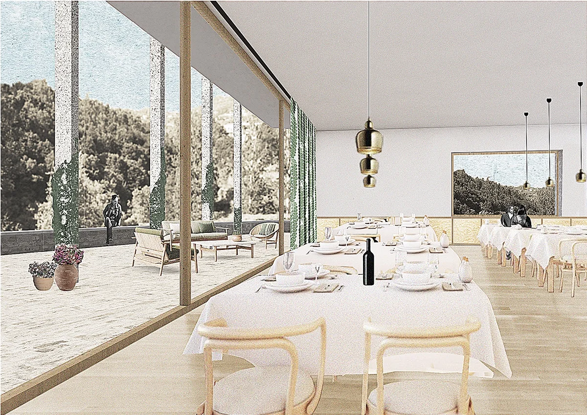The “main house” is the centre of the composition: a welcoming area and the destination Restaurant, the first thing you notice upon arriving onto the site, from above