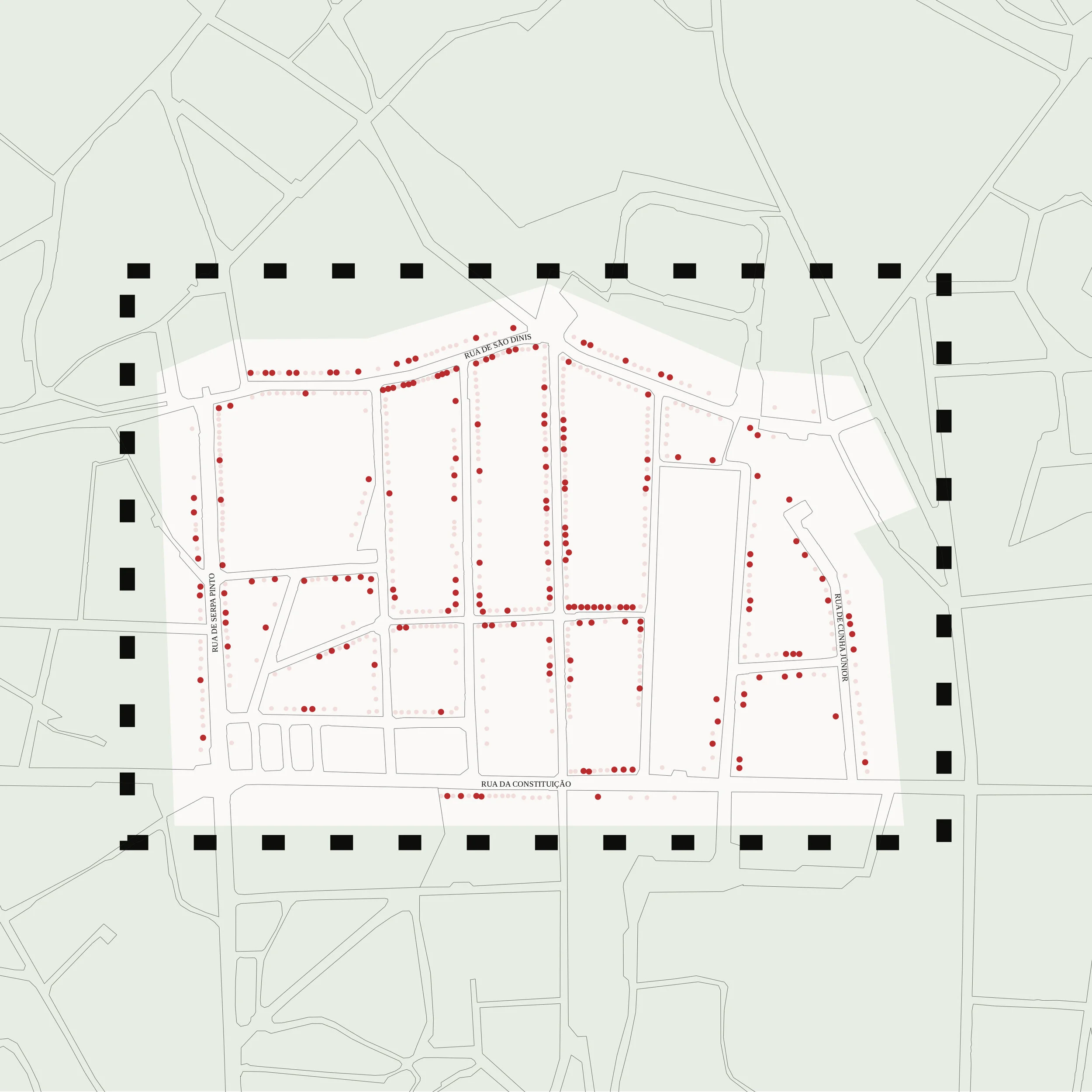 In an universe of 581 ground floor spaces, 173 were found vacant, or 30% of the total