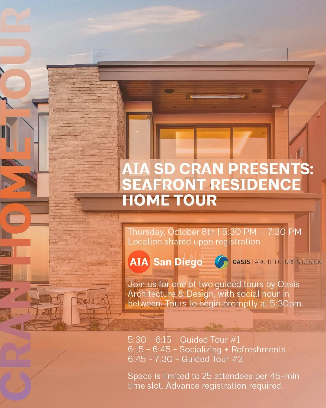 Join AIA San Diego's CRAN Committee and Oasis Architecture &amp; Design, Inc. for one of two exclusive guided tours of a stunning modern beachfront home in Mission Beach. Explore how thoughtful design embraces coastal living and offers a perfect blen