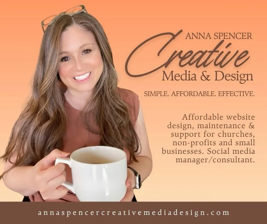 Your vision. My design.  At Anna Spencer Creative Media, I help small businesses, churches, and non-profits stand out online with thoughtful design, strategic social media, and affordable website solutions.

Let&rsquo;s bring your ideas to life &mdas