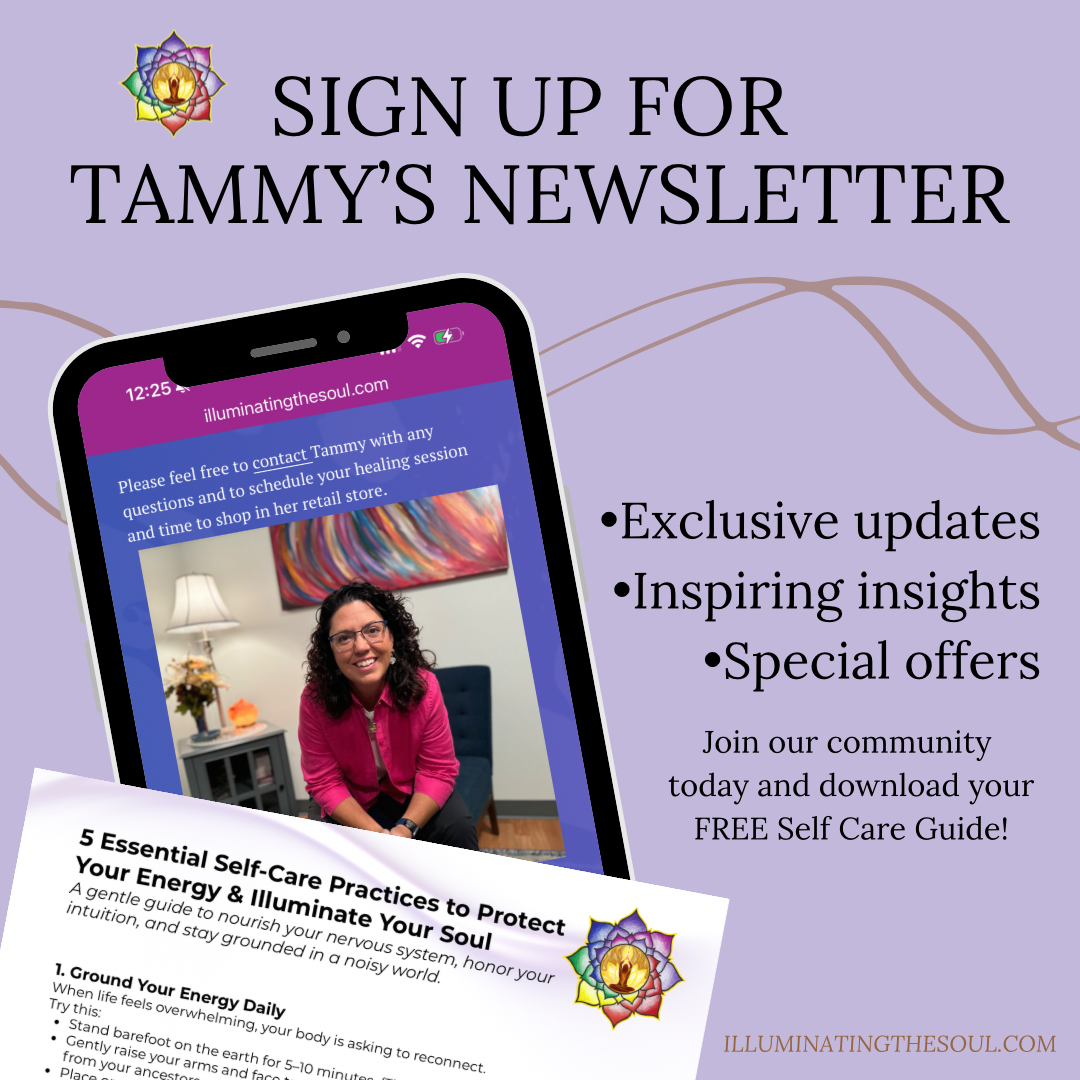An advertisement with a purple background promoting Tammy's newsletter, featuring a smartphone displaying the sign-up page, and offering exclusive updates, insights, and offers. There is a picture of Tammy smiling, and text highlighting five self-car