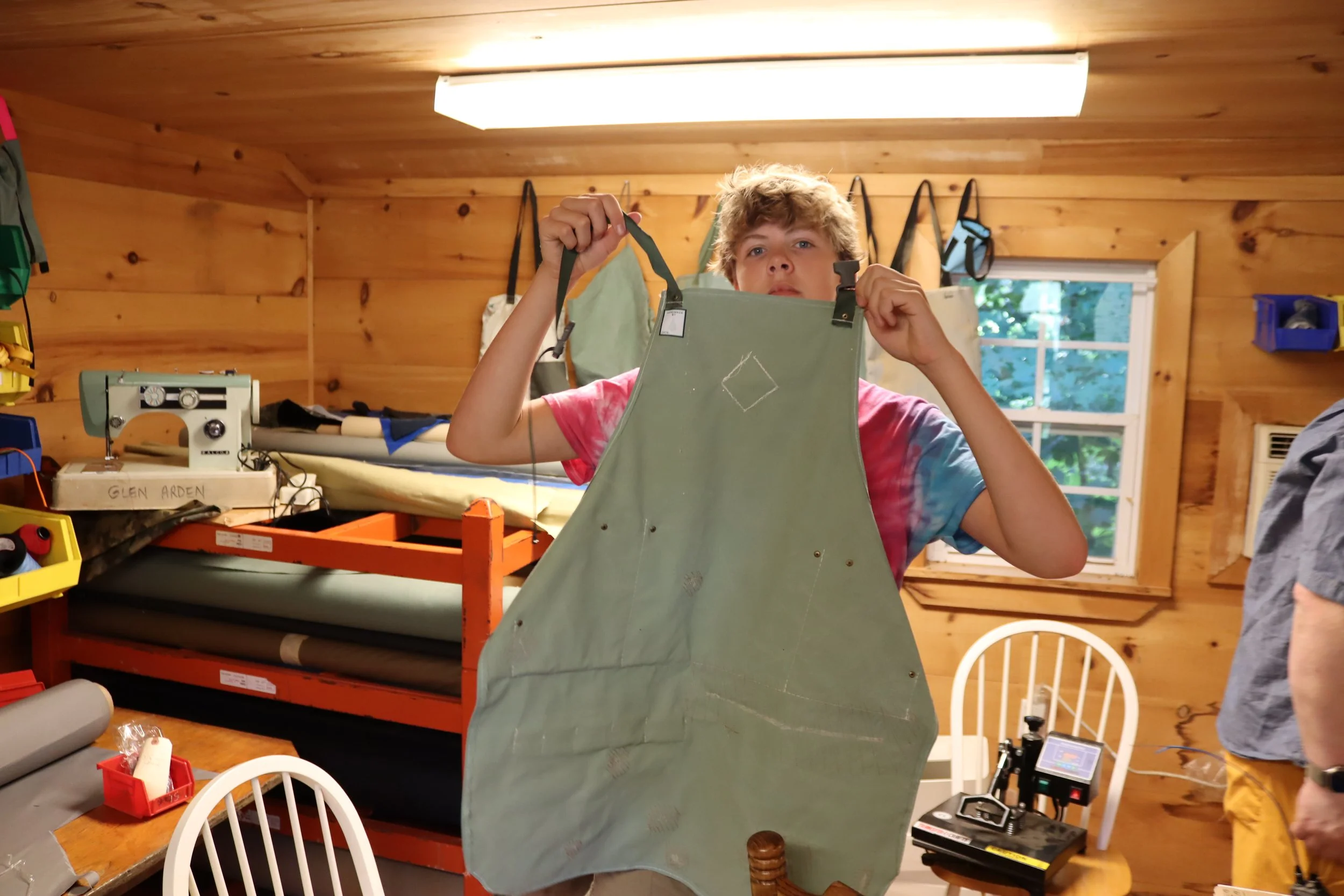 Camper shows of the Apron he sewed at Threadquarters at Camp Arrowhead. 