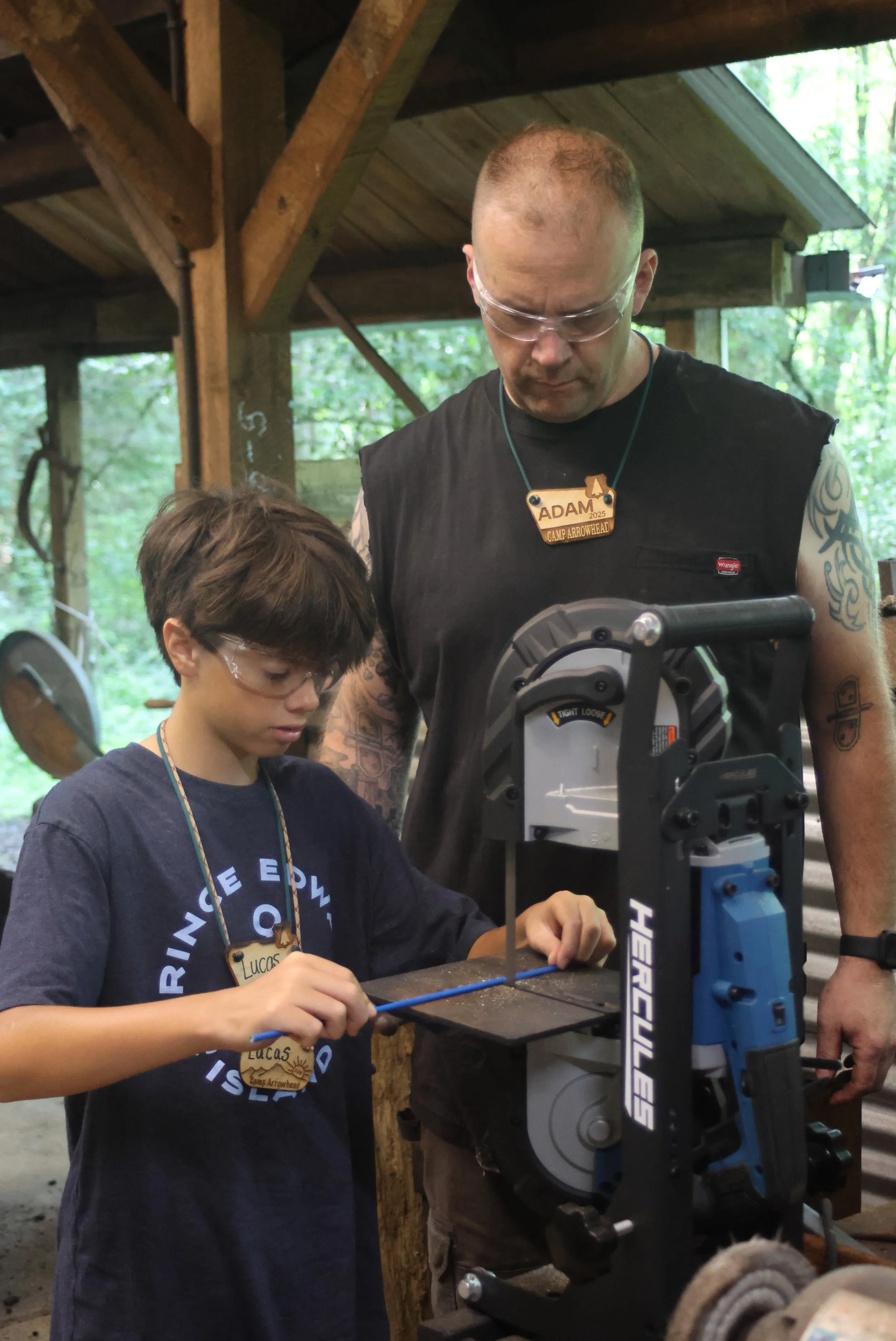  Camp learning to make a knife from A Forged in Fire Champion at Camp Arrowhead for boys Maker Camp.  