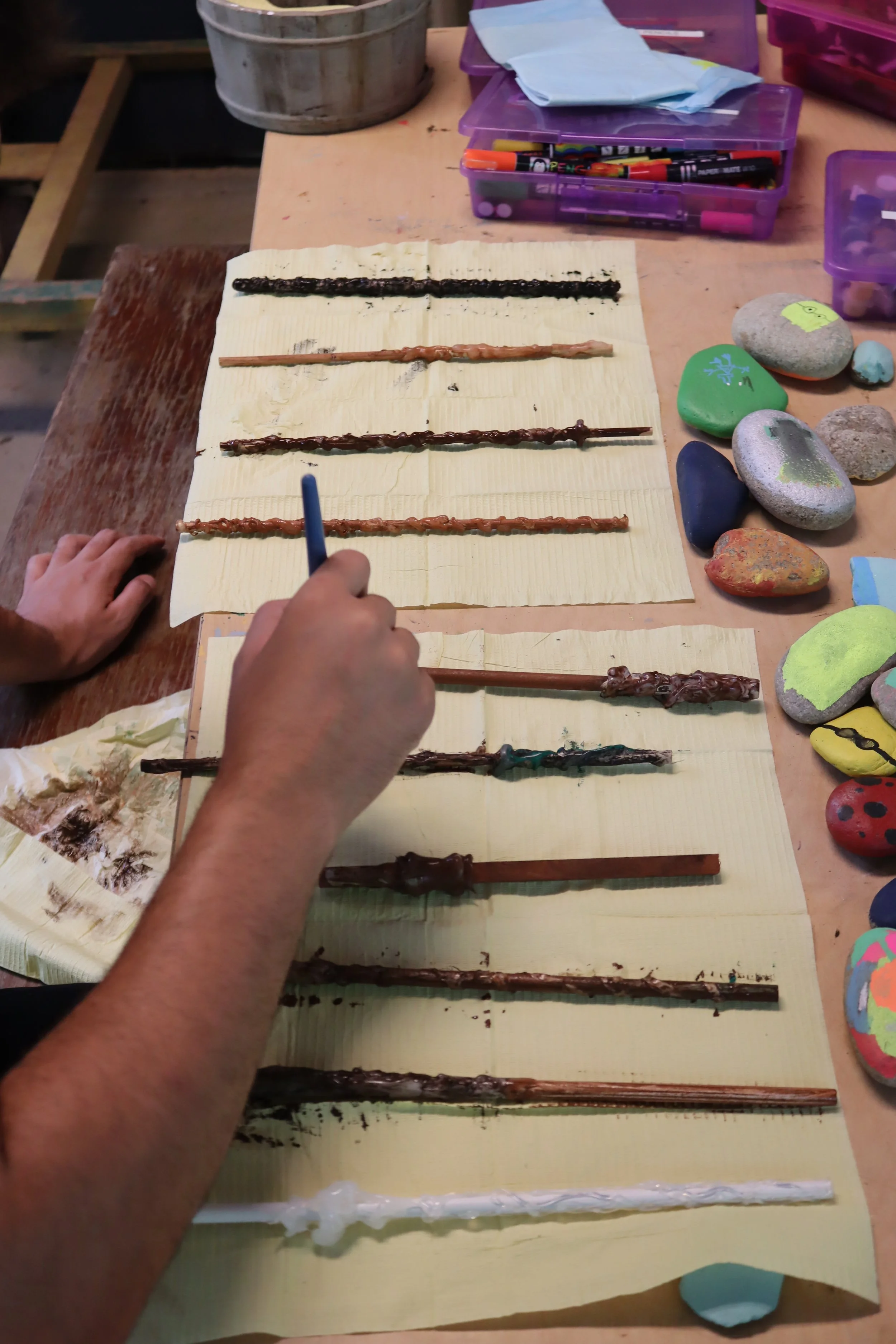 Sleepaway campers make wands in the maker space at Camp Arrowhead for boys in North Carolina. 