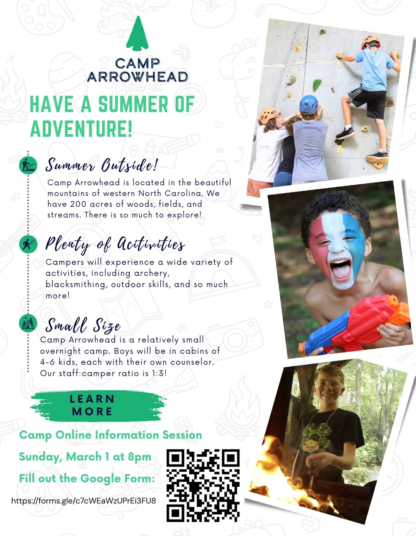 Join us for a Zoom info night! Learn all about Arrowhead. Share with friends! Sign up on the google form in our linktree. https://forms.gle/c7cWEaWzUPrEi3FU8

#camp #camparrowhead #camparrowheadforboys #summercamp #boyscamp