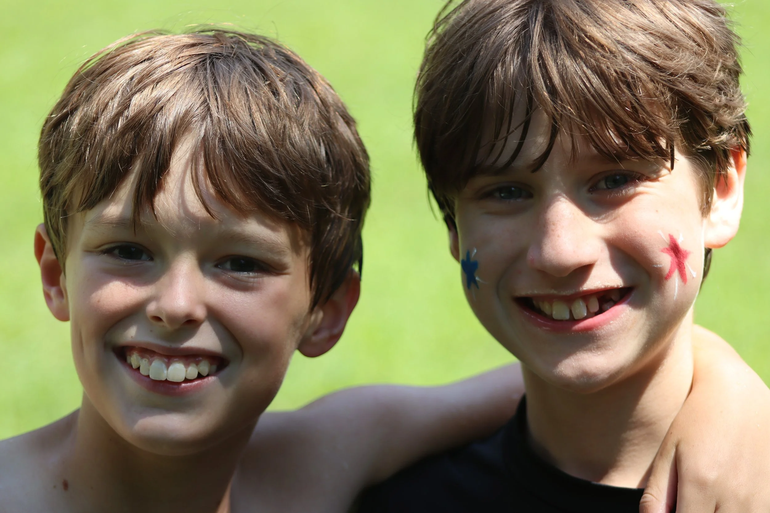 Two overnight camper best friends at Camp Arrowhead for boys in NC.