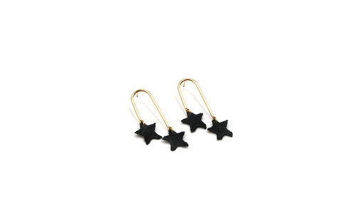 14kt Gold Asymmetrical U-Bar Lace Earrings - Black Star — Sachi Love