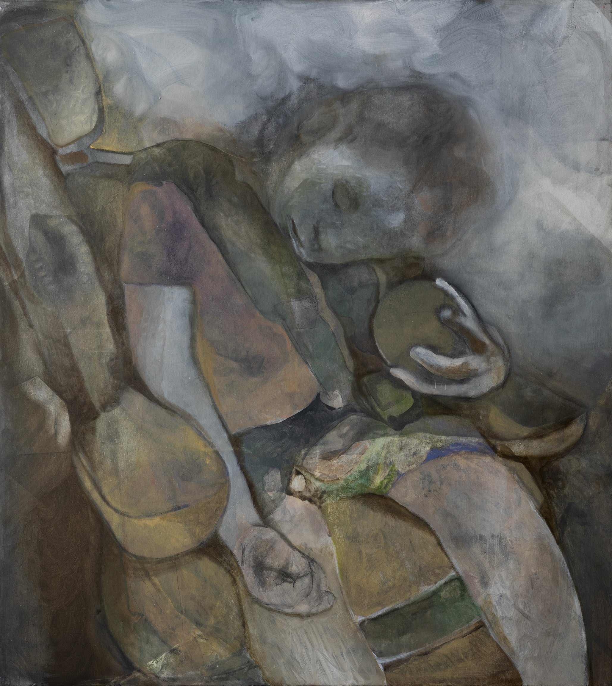 Backseat, 135x122cm, graphite and oil on canvas, 2023.jpg