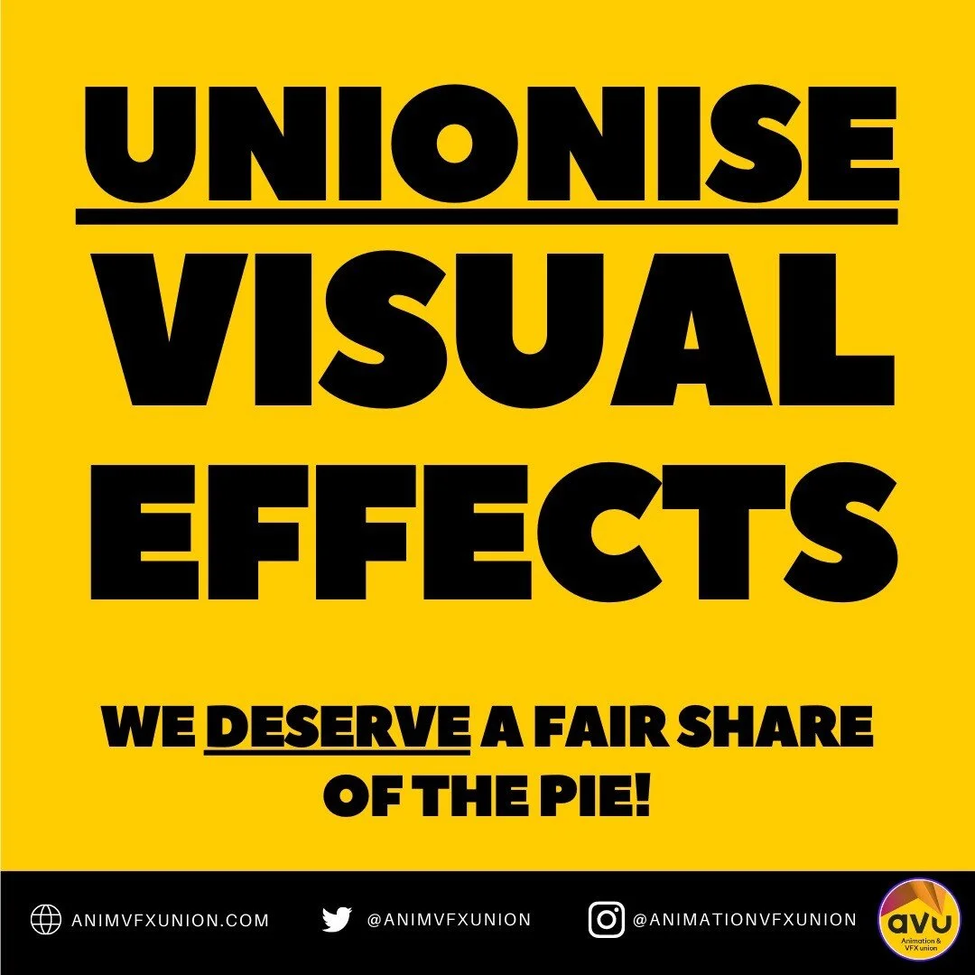 Enough is enough.

We've been taken advantage of for too long and we MUST have fairer working conditions and an equal share of the success shows make.

We must unionise and stand together!
#vfx #unioniseVFX #animation
