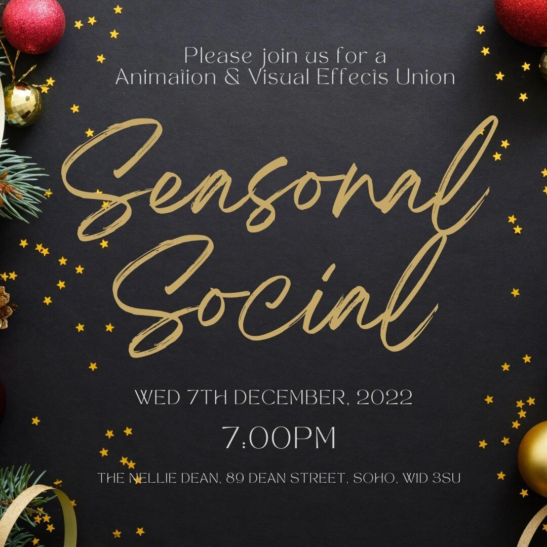The holiday season is upon us and your AVU Committee thought it would be a good idea to organise a little get together to have some fun and celebrate with the Animation and VFX Union branch. 

Come along and chat about all things union or whatever el
