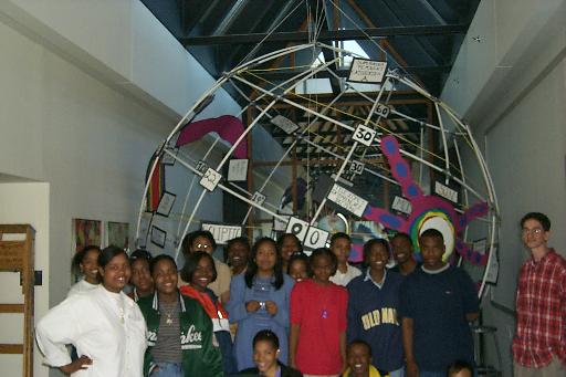  The Space Explorers in front of their completed celestial sphere and three-dimensional radio map of the northern sky 