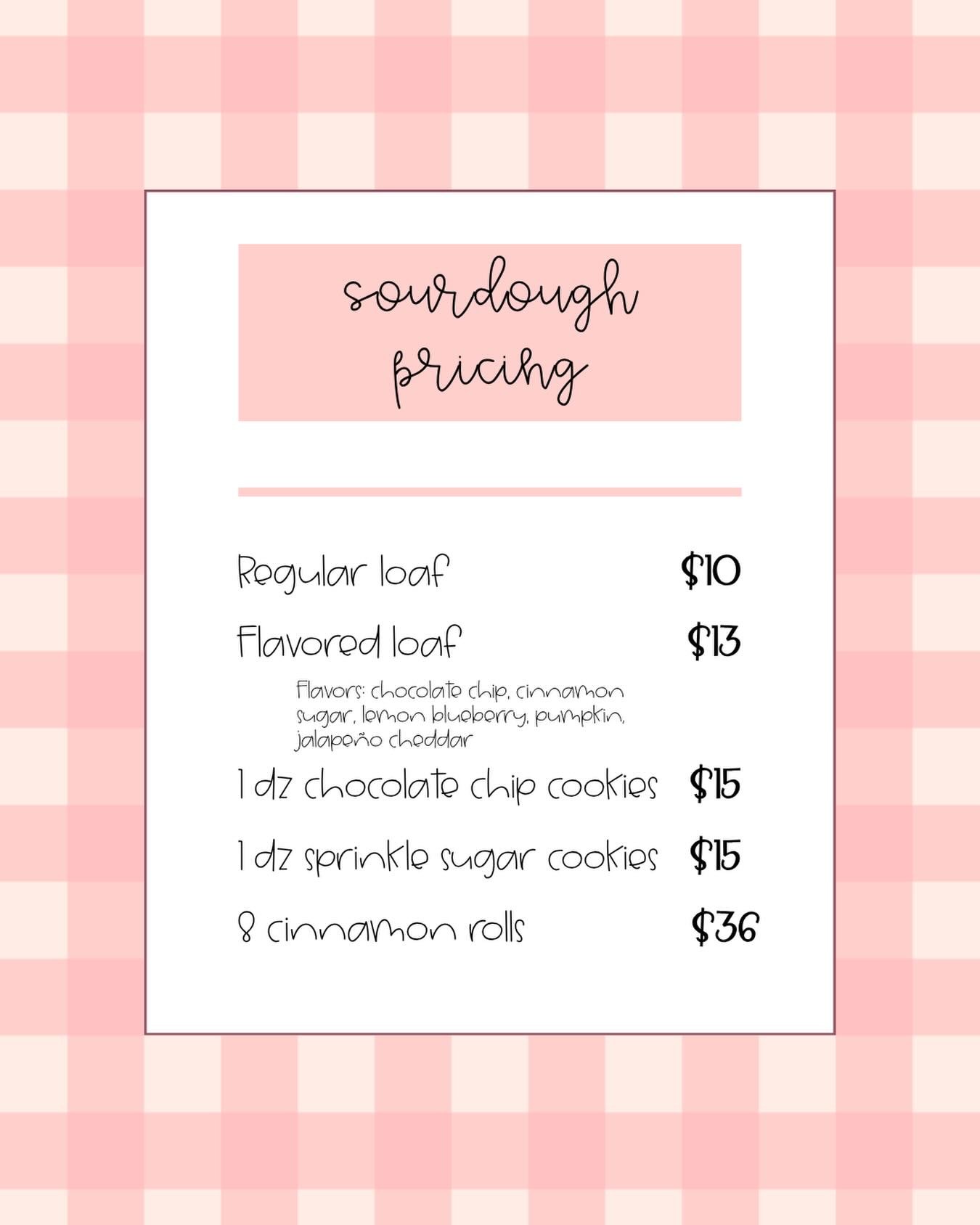 I&rsquo;ve had a few people ask about sourdough things lately. Here&rsquo;s what I&rsquo;m currently offering 🤪

*as always, subject to availability