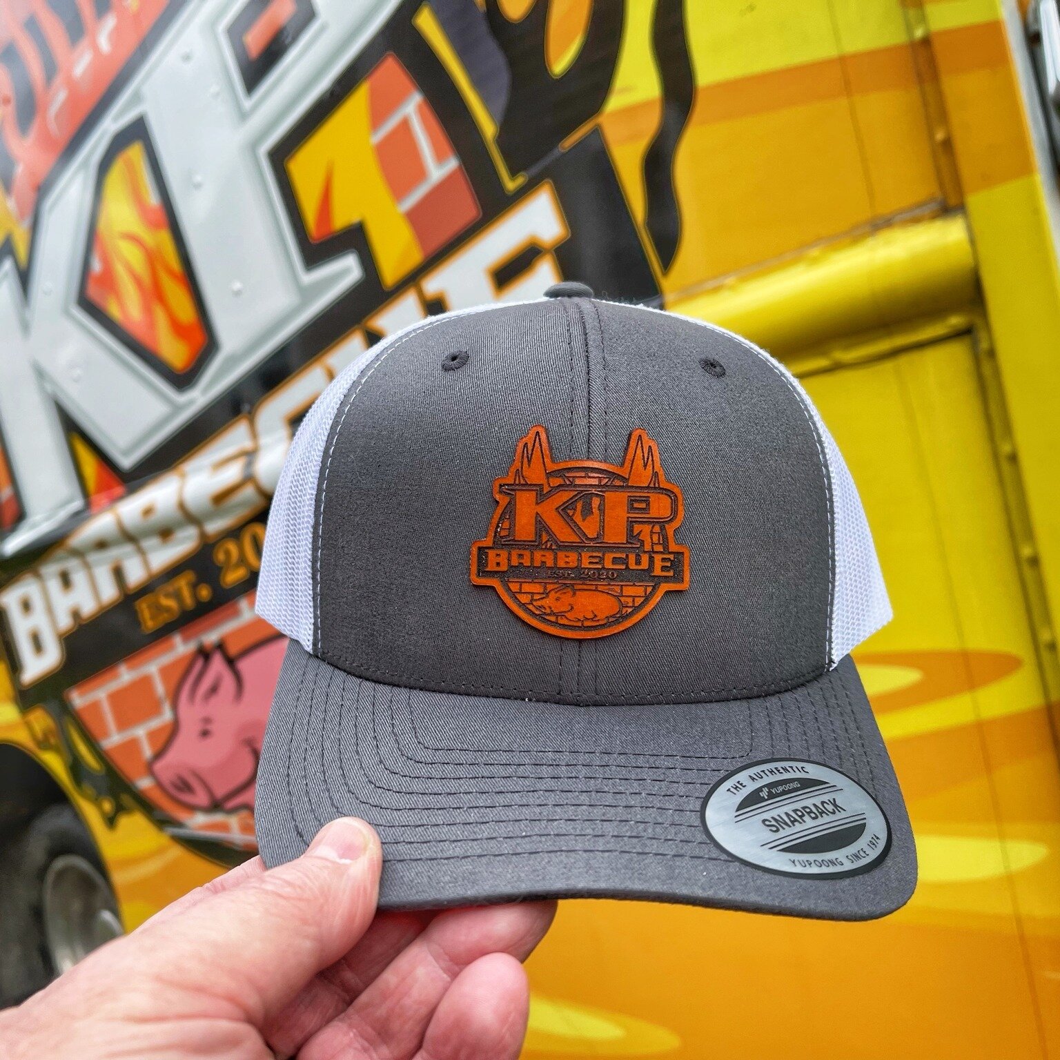 Thanks for the custom leather patch hat order KP BBQ/Katering! Smokin' great gear for a smokin' great food truck! Order a custom logo'd hat for your business today! #customleatherpatchhat #appalachaincraftsman #damngoodbbq