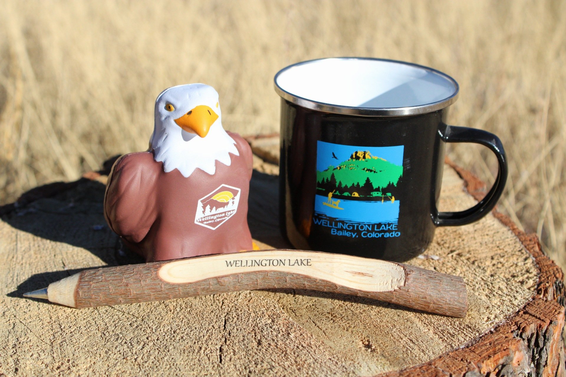 Tin Mug w/Eagle Squeezier &amp; Twig Pen $20.00