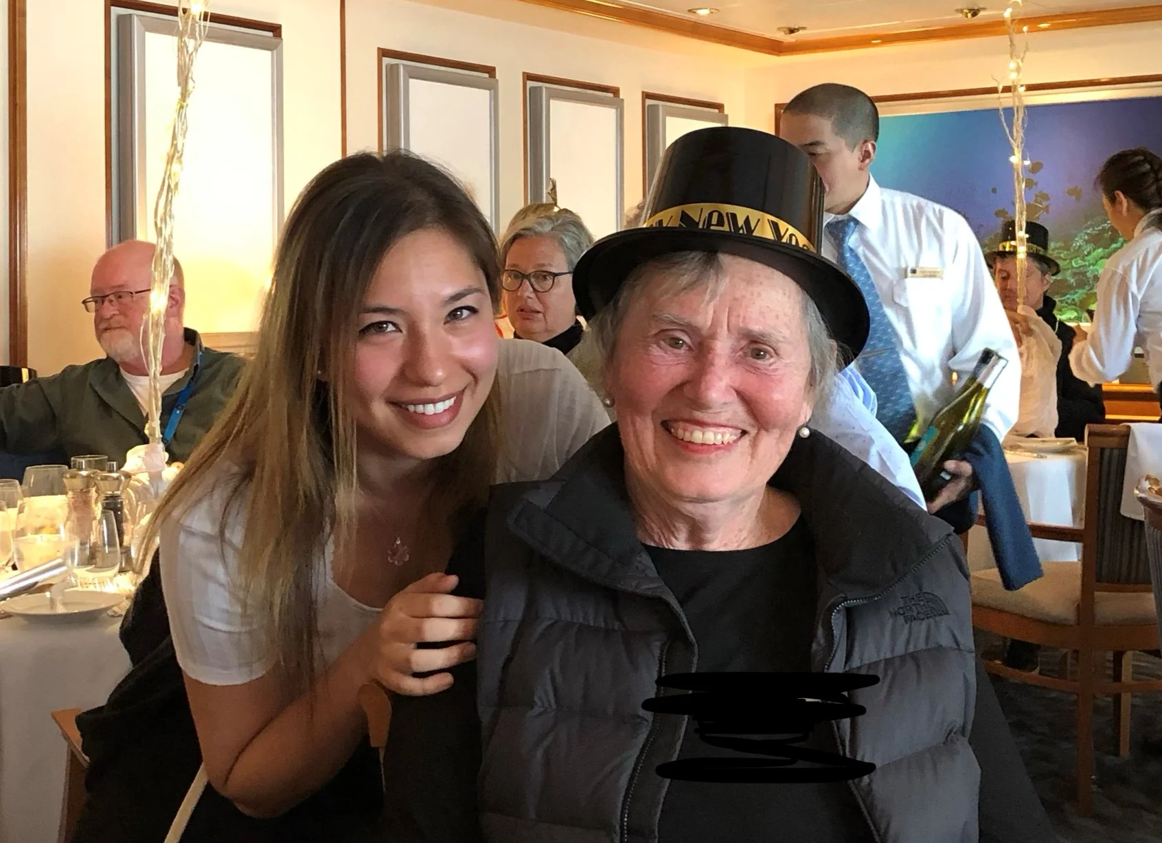 Celebrating New Year 2019 with my roommate and wonderful friend, Joan.