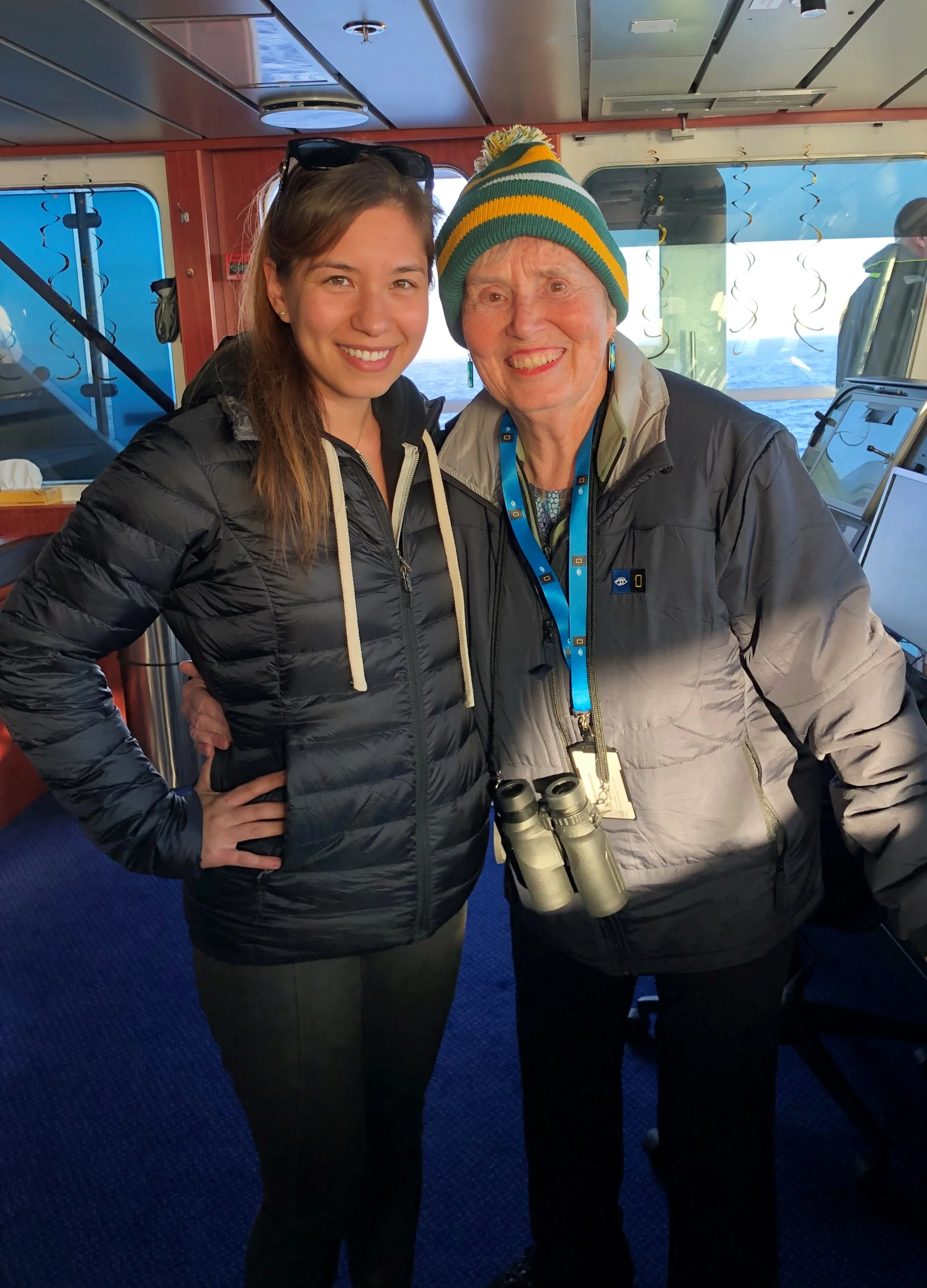 My first picture with Joan. On the bridge of the National Geographic Orion.