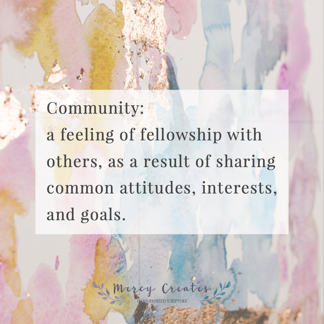 Definition of Community-a feeling of fellowship with others as a result of sharing common attitudes interests and goals. Mercy Creates