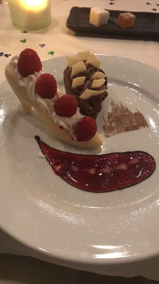  My Husband says this is the best $15 he ever spent. You can purchase a chocolate Cinderella's slipper for dessert at any dining experience. My Husband surprised me with it the first night of our Honeymoon at California Grill. 