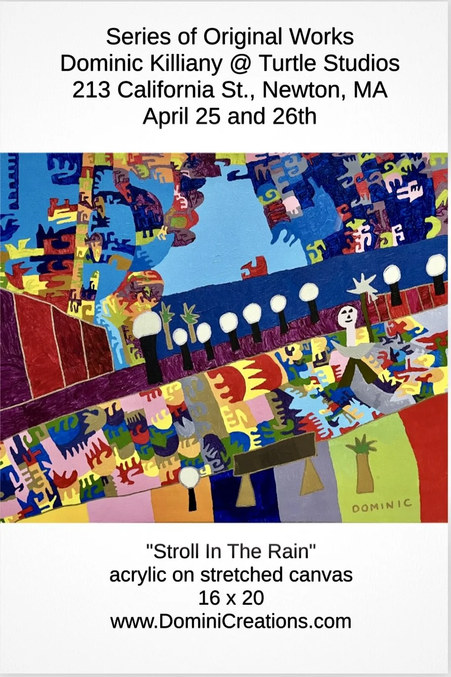 Stroll in the Rain, acrylic on streched canvas, 16 x 20 www.DominiCreations.com