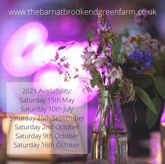 We&rsquo;ve moved our 2020 couples into 2021, we still have some availability left for 2021. Get in touch if you would like to view &lsquo;The Barn&rsquo; 💜
@thebarnatbrookendgreenfarm &bull;
&bull;
#2021wedding #2021couples #2021bride #2021availabi