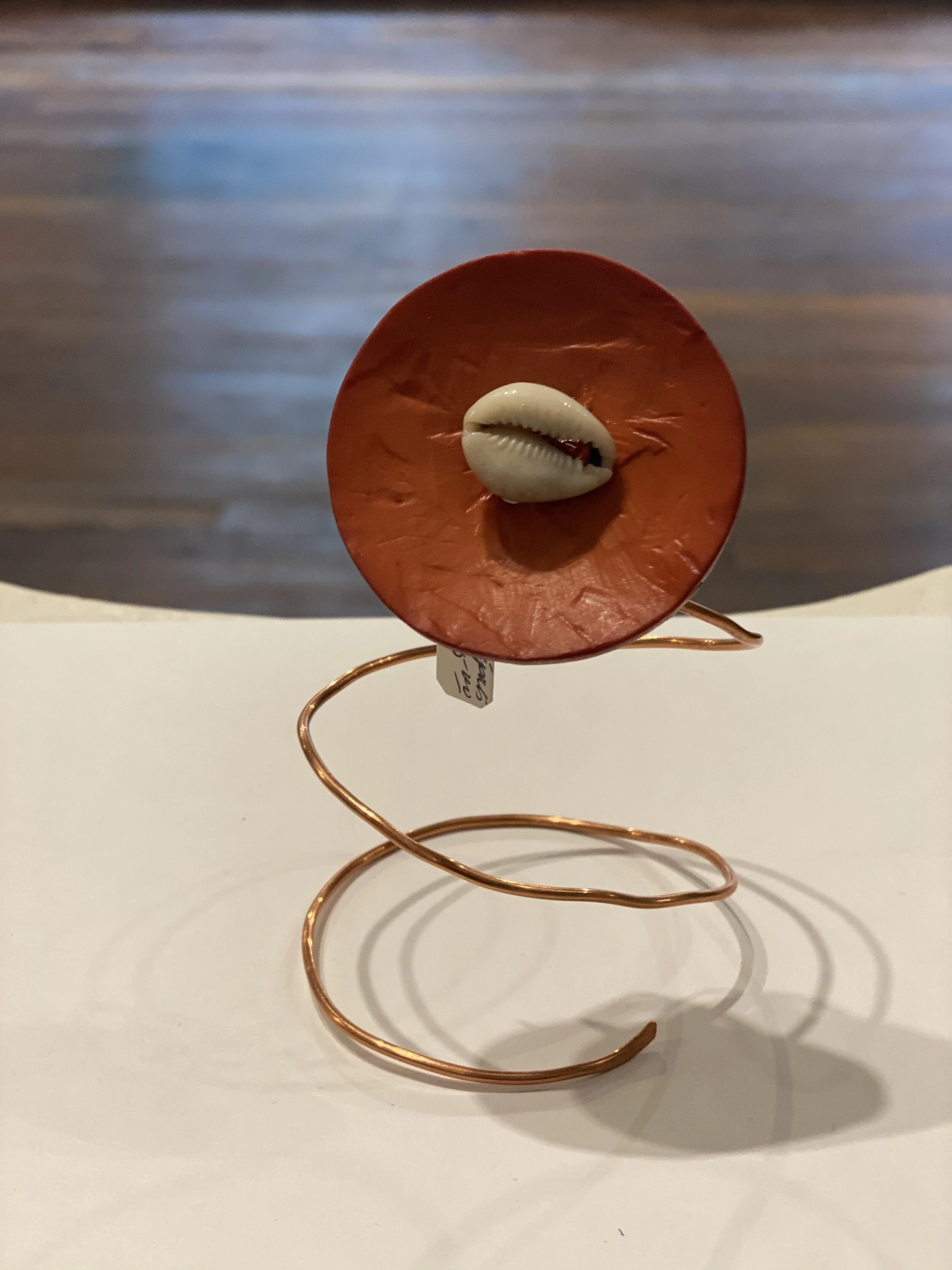 Leather Sundial, Cowry and Copper Arm Cuff