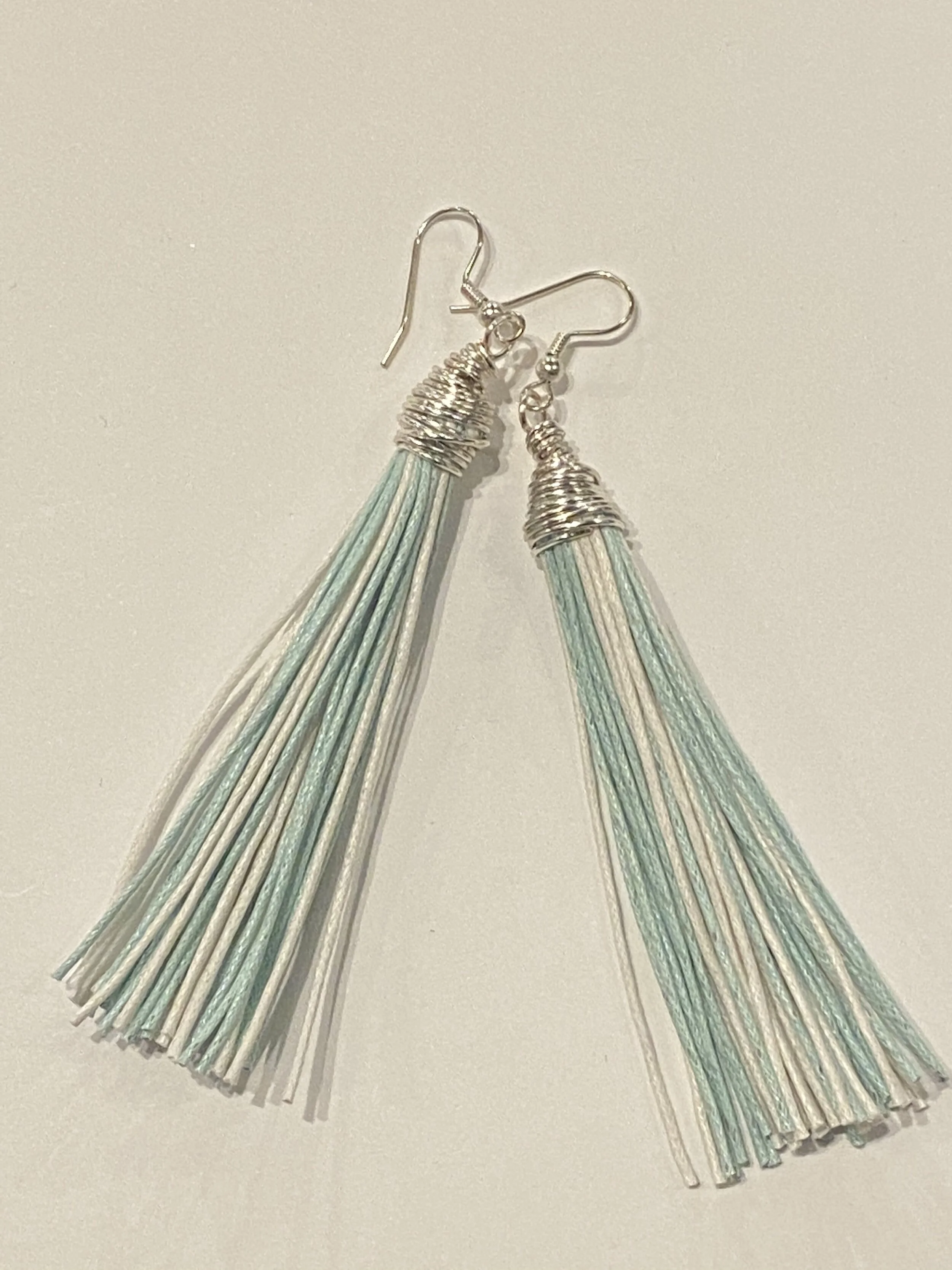 Light Blue &amp; White Tassel Earrings