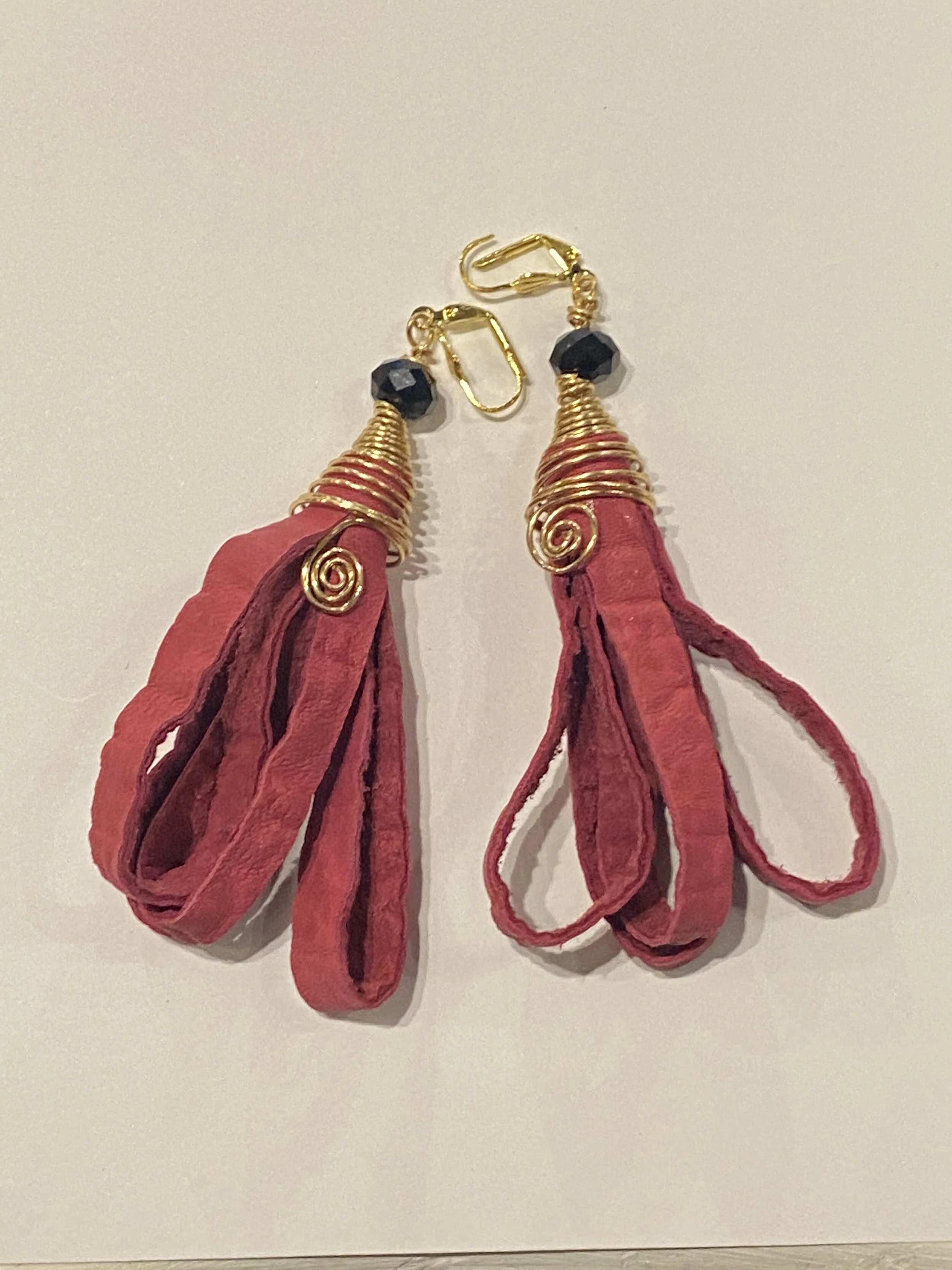 Magenta Leather Looped Tassel Earrings