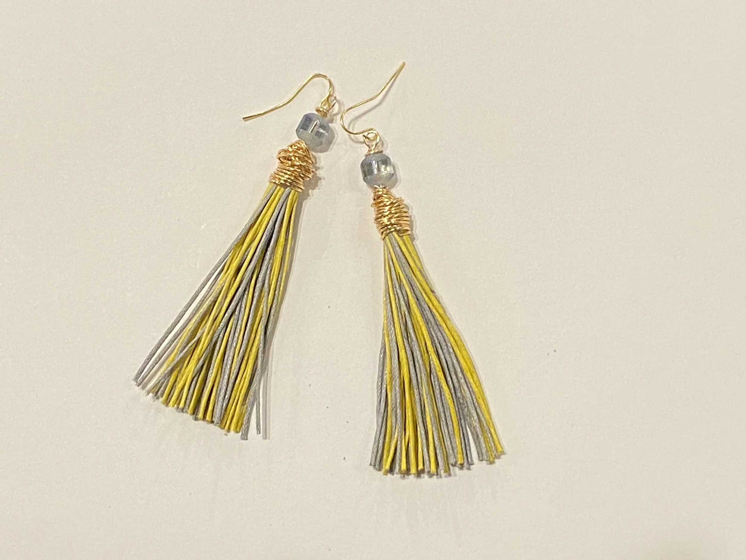 Yellow &amp; Grey Tassel Earrings