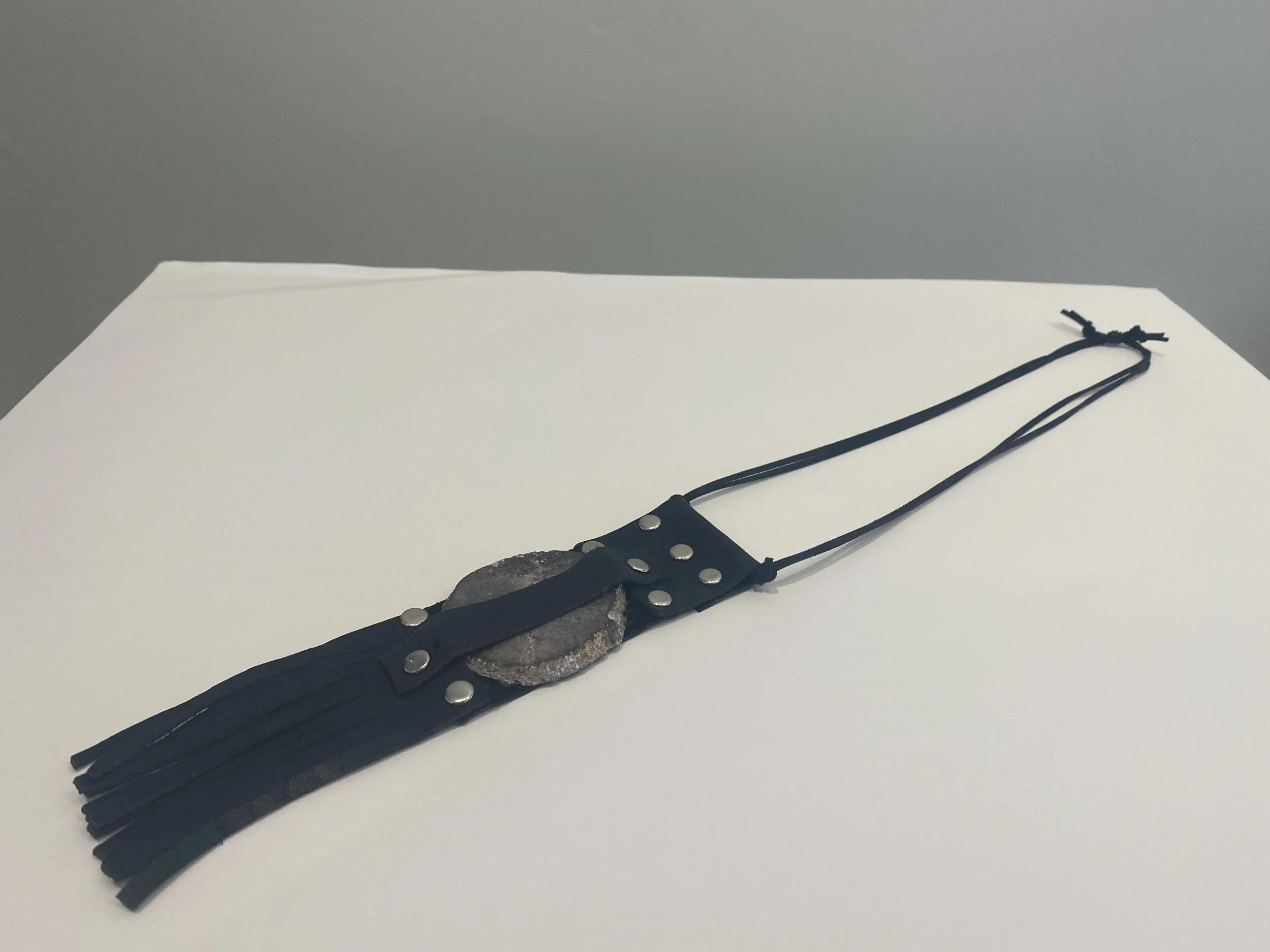 Black Leather &amp; Stone Necklace