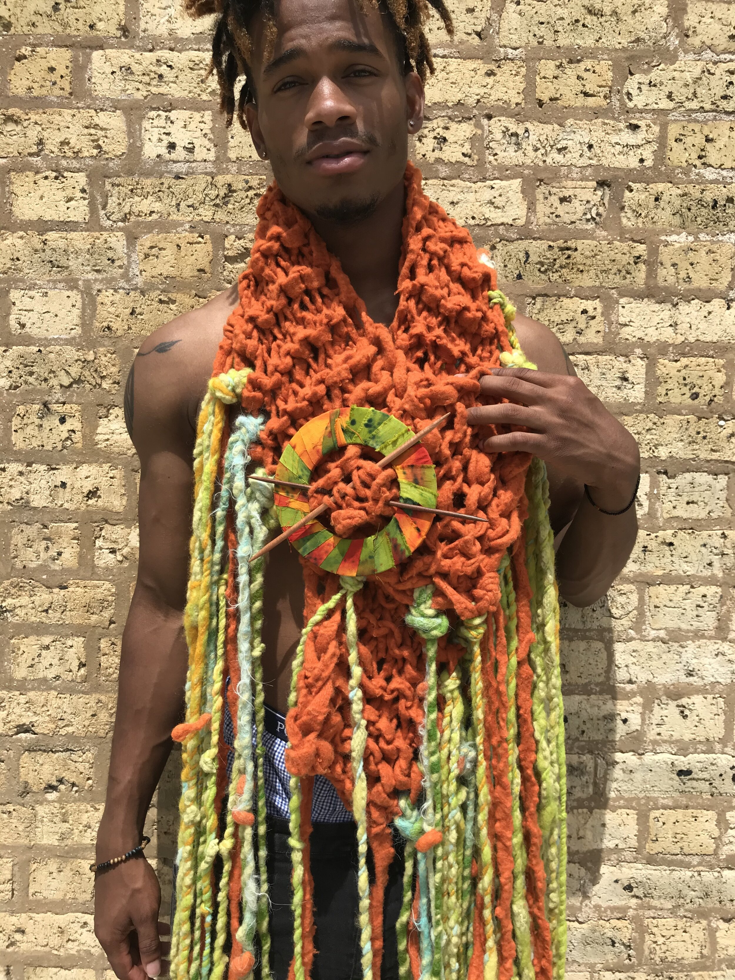 SOLD---Recycled Wool Sweater Yarn Shawl w/ Extra Long Fringe