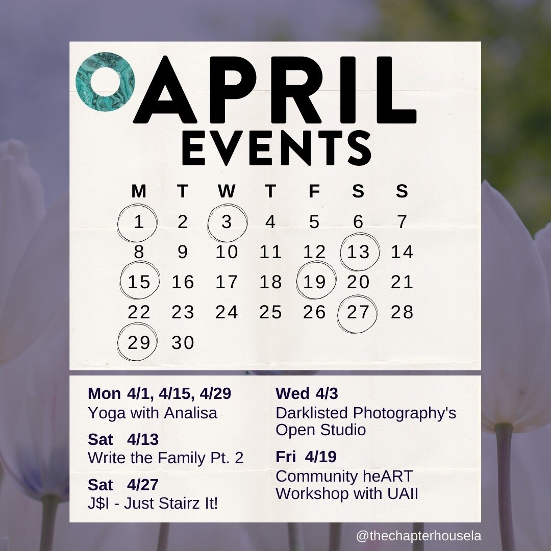 🌺Y&agrave;'&agrave;t'&egrave;&egrave;h T&rsquo;&aacute;̜&aacute;̜chil! Take a look at our upcoming programs for April ☺️.⁠
⁠
Mon, 4/1/24 || 6pm to 7pm - Yoga with Analisa⁠
Wed, 4/3/24 || 8am to 12pm - Darklisted Photography&rsquo;s Open Studio⁠
Sat,