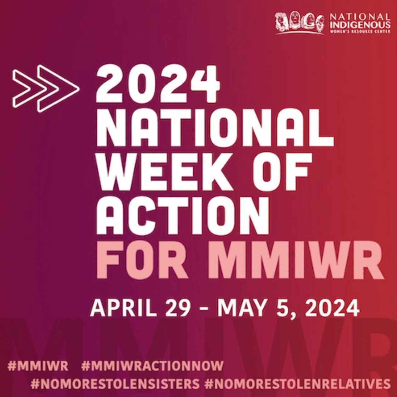 REPOST @indigenouspridela @niwrc⁠
⁠
April 29 - May 5, 2024, is the National Week of Action for Missing and Murdered Indigenous Women and Relatives (MMIWR). Learn about MMIR and take action by participating throughout the week, exploring NIWRC&rsquo;s