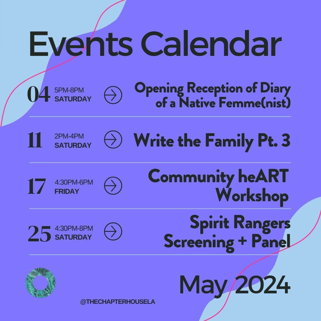 🌱Y&agrave;'&agrave;t'&egrave;&egrave;h Tʼą́ą́tsoh! Take a look at our upcoming events in May ☺️.⁠
⁠
➕️Saturday, 5/4/24 || 5pm to 8pm - Opening Reception of Diary of a Native Femme(nist)⁠
⁠
➕️Saturday, 5/11/24 || 2pm to 4pm - Write the Family Pt. 3⁠
