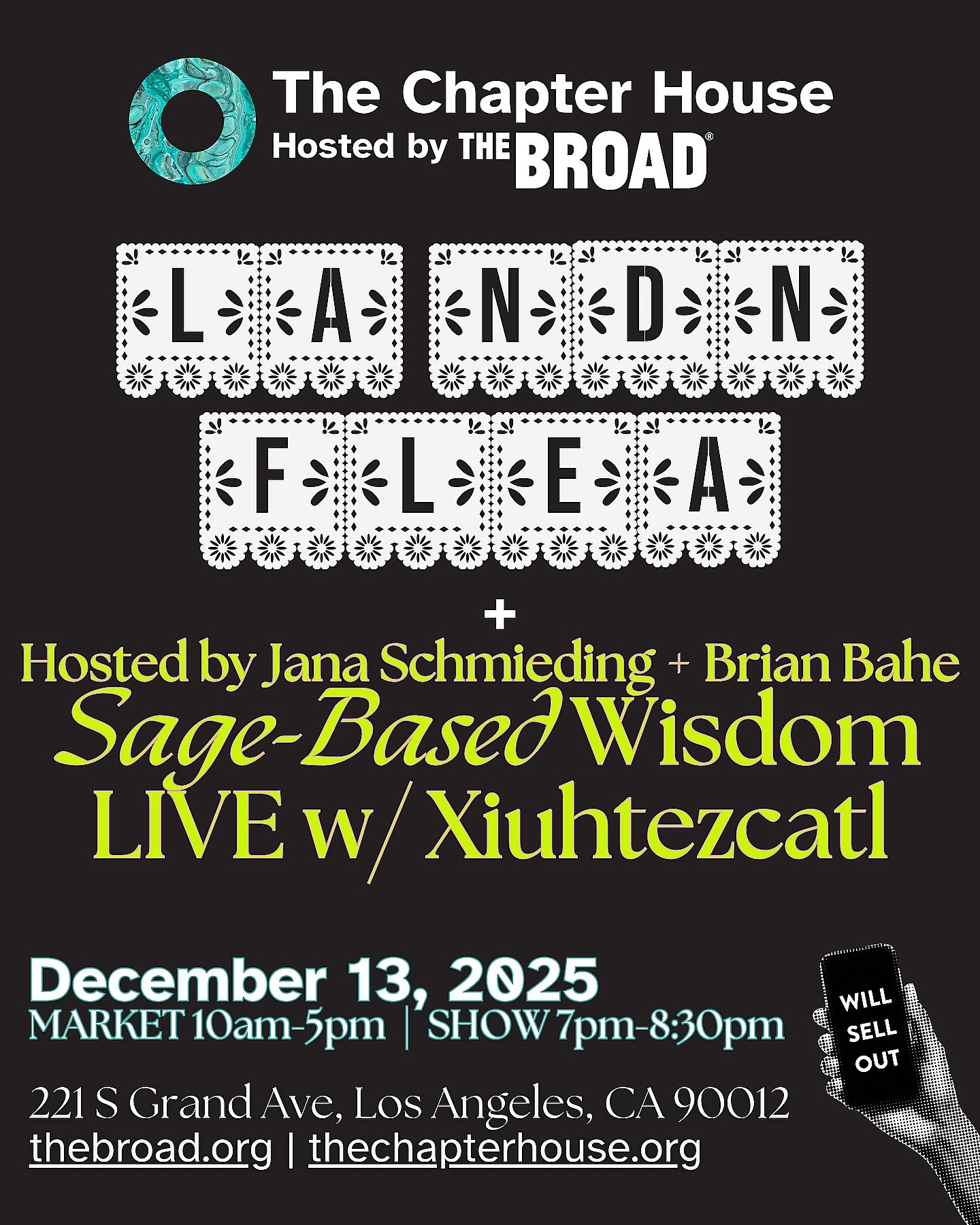 Celebrate Indigenous creativity and humor this holiday season at The Broad in partnership with The Chapter House for two unforgettable events in one day! 
 
Spend your day outdoors at LA NDN Flea &mdash; A Native Market, a free event inspired by the 