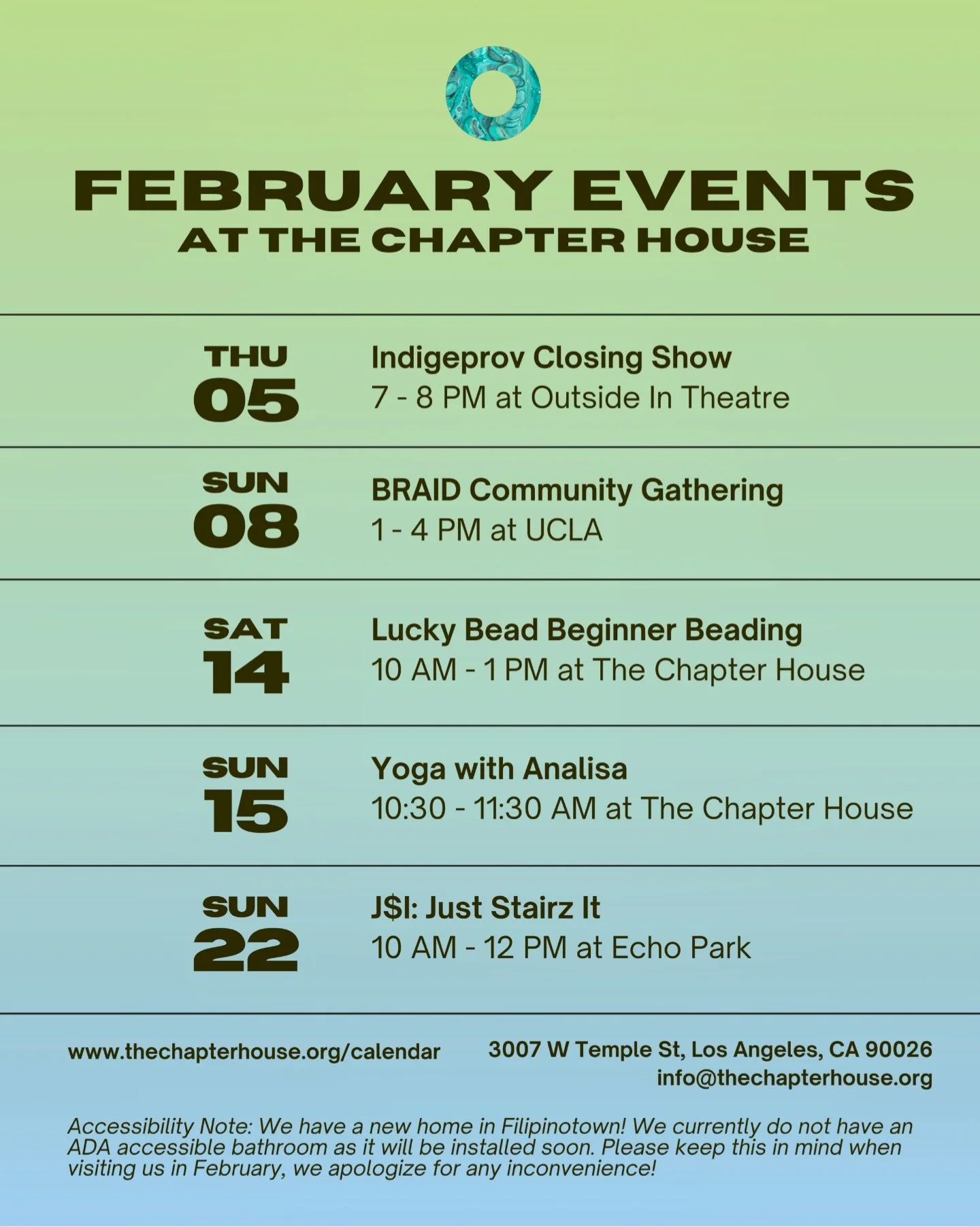 We&rsquo;re gathering &amp; stretching &amp; beading &amp; laughing &amp; building all together!

Join us this month at our programming coming up:
✨ 2/14 - Lucky Bead Beginner Beading w/ @gigimodrich (3007 W. Temple)
✨ 2/15 - Yoga with Analisa w/ @mo
