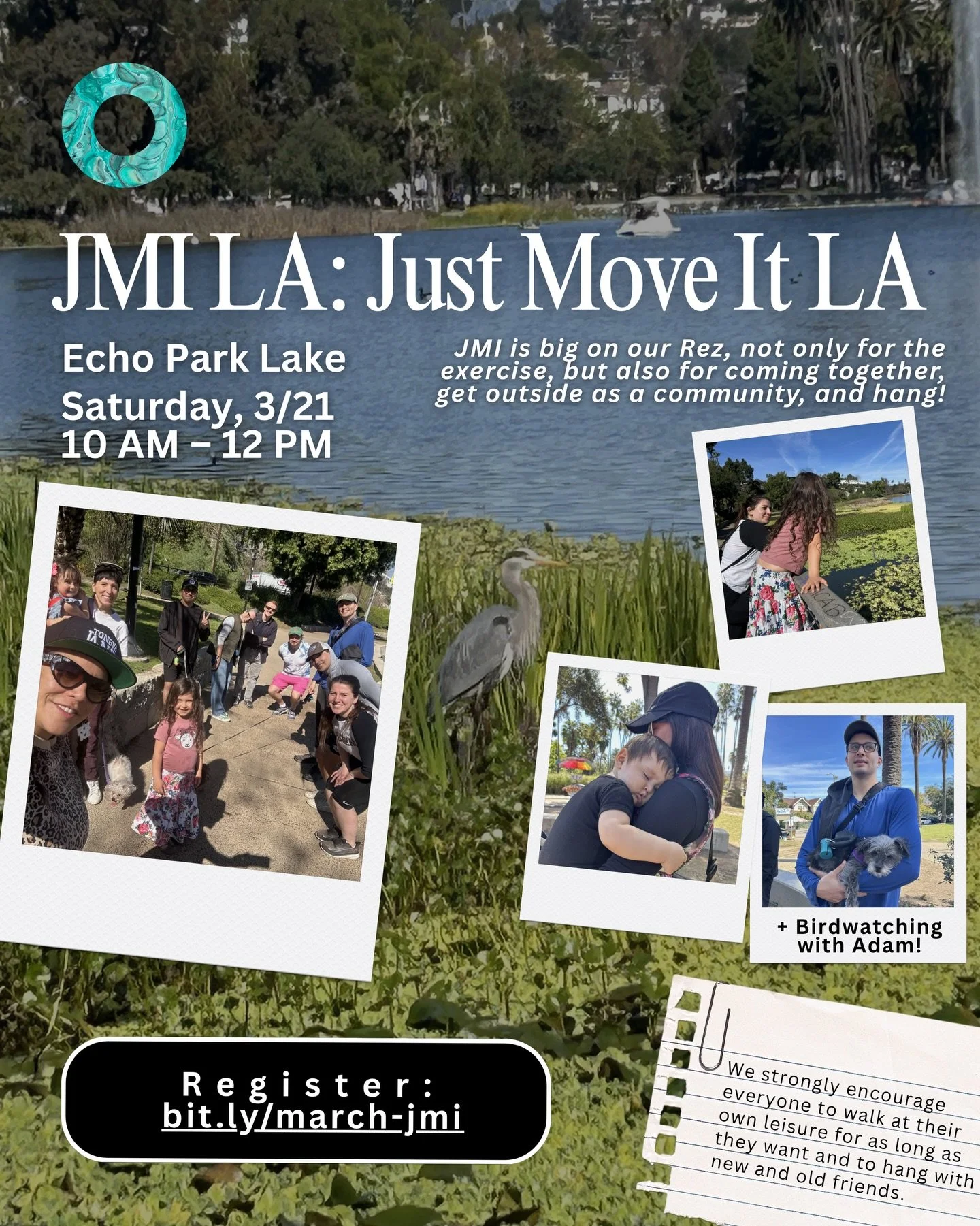 Come join us this Saturday, 3/21 for JMI LA - Just Move it #LosAngeles at 10am at Echo Park Lake! 

JMI is a campaign to get people out moving together nationally. It&rsquo;s big on our Rez, not only for the exercise, but also for coming together as 