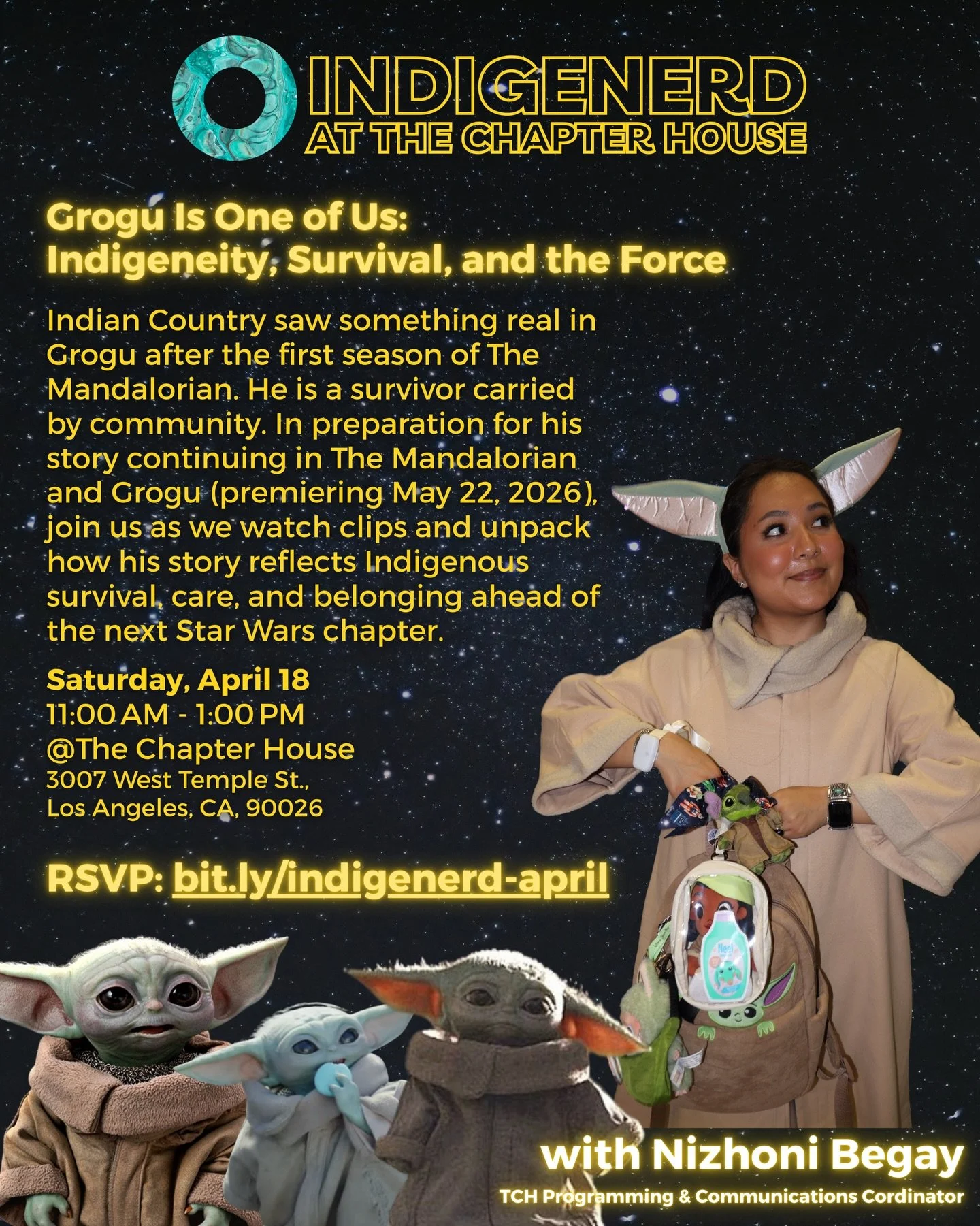 From the moment Grogu appeared in The Mandalorian, we recognized something deeper&mdash;an orphaned child, protected by community, carrying culture and memory through survived violence. This Indigenerd gathering explores how Grogu&rsquo;s story echoe