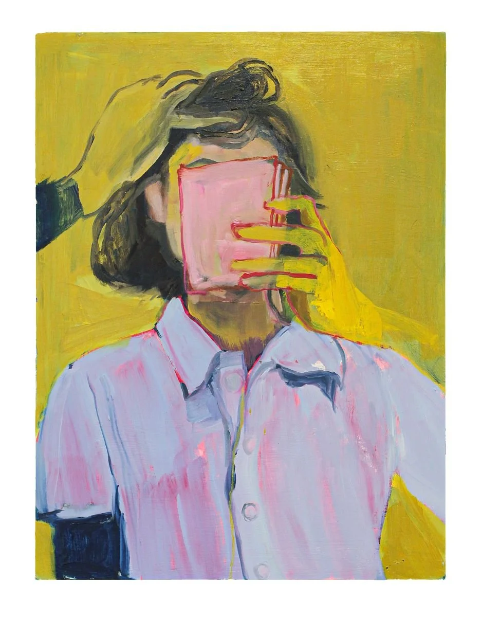 Self-Portrait in Mustard, oil and charcoal on wood panel, 24 x 18 inches, 2024