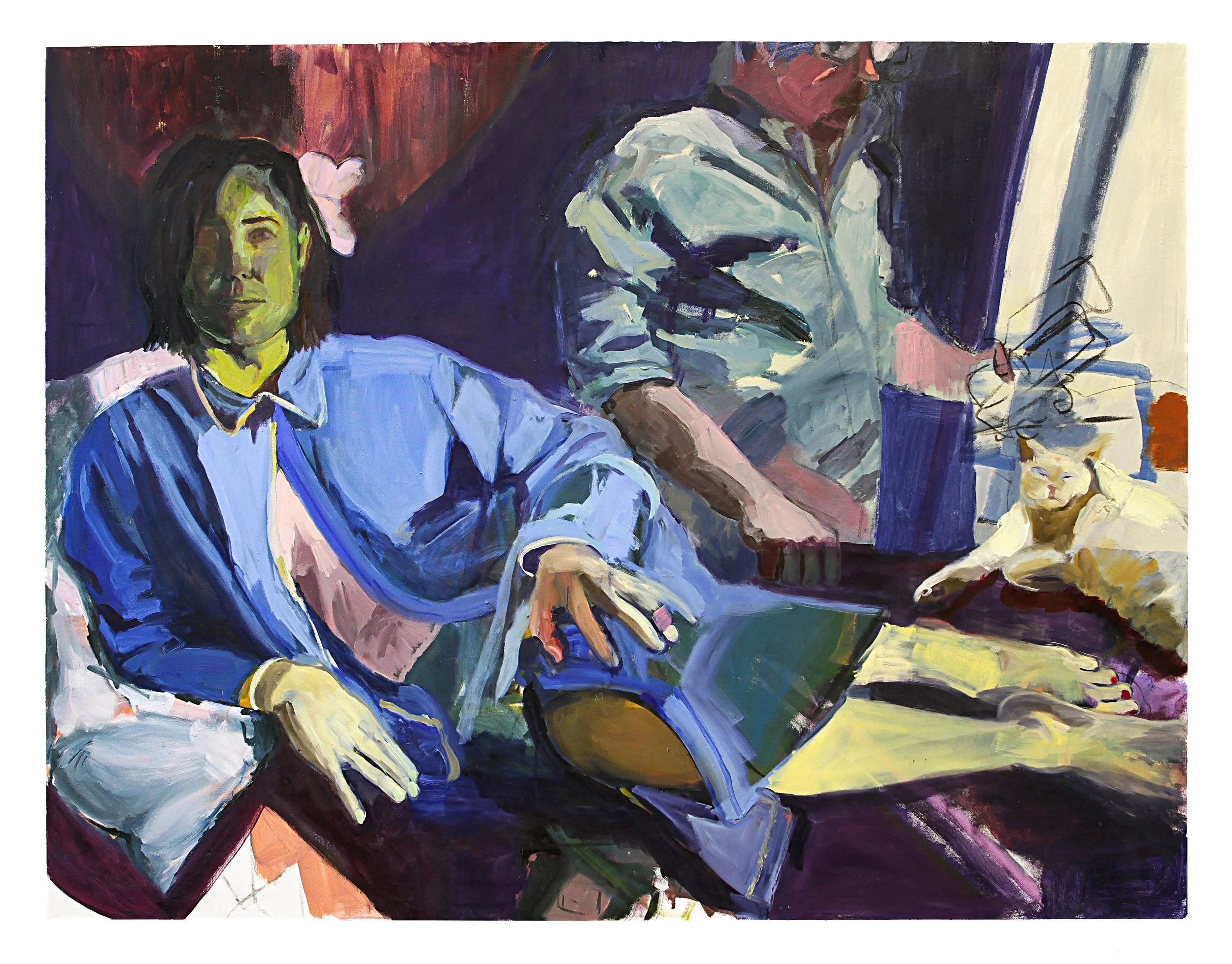 Jack Sleeping, oil, acrylic, and charcoal on canvas, 46 x 60 inches, 2025