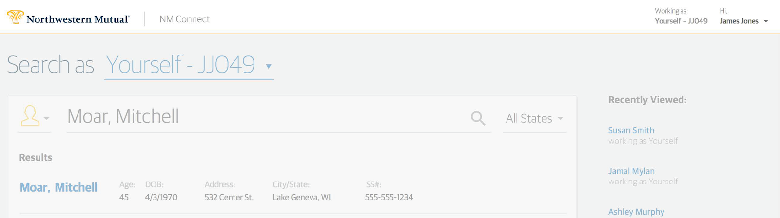 Search screen with a global nav focused on managing the user’s own account. The focus here was on the nav structure and less on layout of the Search screen itself.
