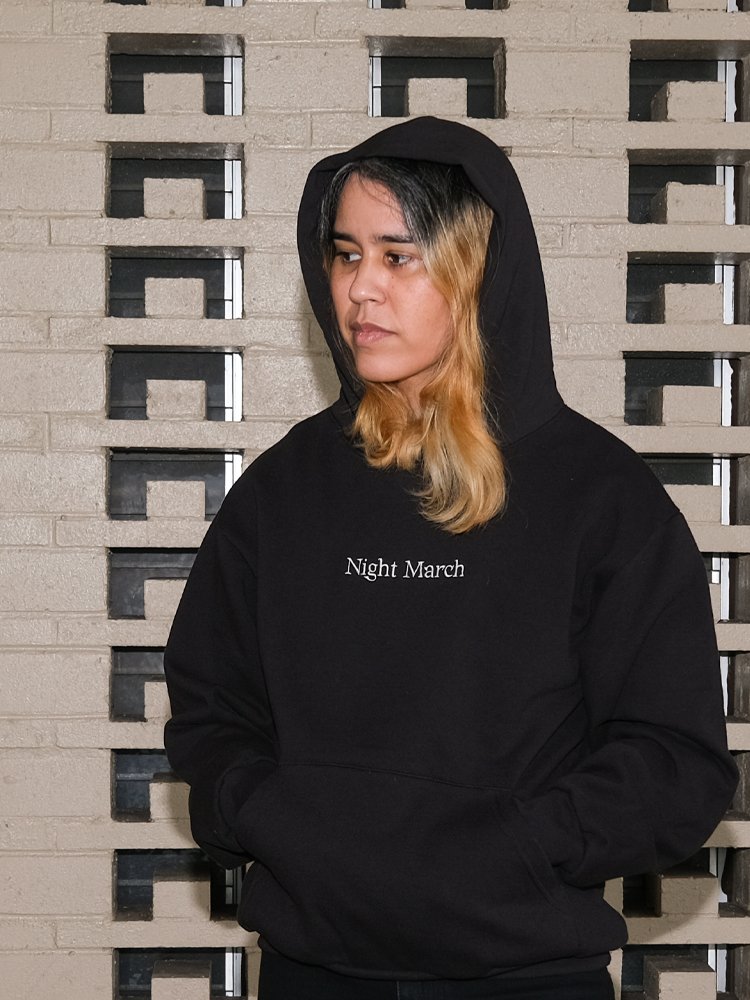 Embroidered Logo Hoodie Black — NIGHT MARCH
