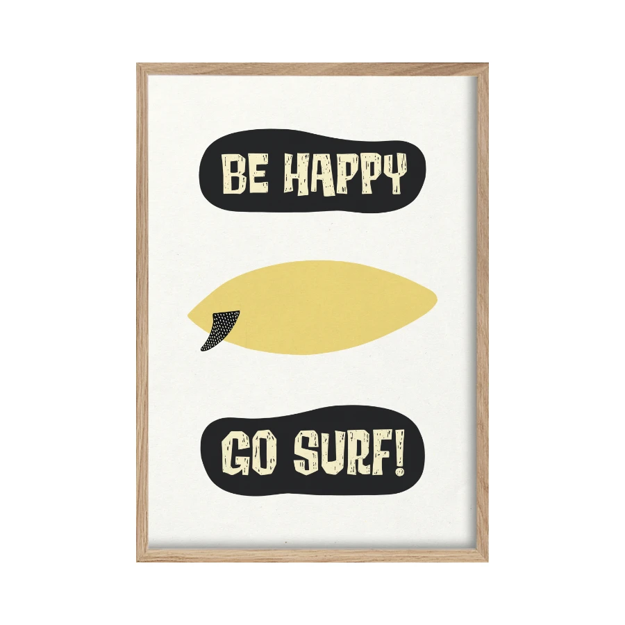 be happy go surf yellow singlefin surfboard.png